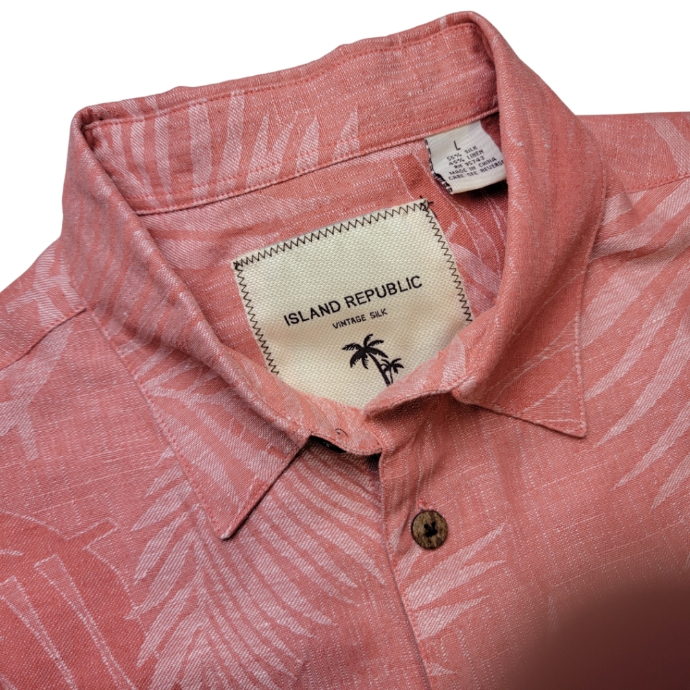 Island Republic Linen Silk Coral Short Sleeve Button Down Shirt